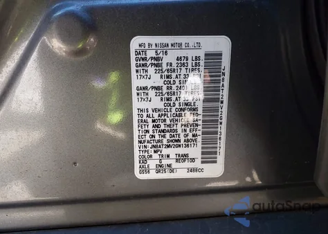 2016 Nissan Rogue S z USA, uszkodzony, nr VIN JN8AT2MV2GW136171